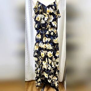 INC International Concepts Black Floral High-Low Ruffled Dress (flaw) D6.10.604